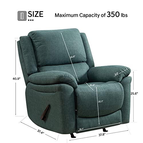 Rocker Recliner Chair, Glider Recliner Elegant Rocking Recliner, Push Back Wingback Recliner Armchair Adjustable Single Recliner Sofa Living Room Bedroom Big And Tall Adult Nursery Small Spaces, Green #TOP1