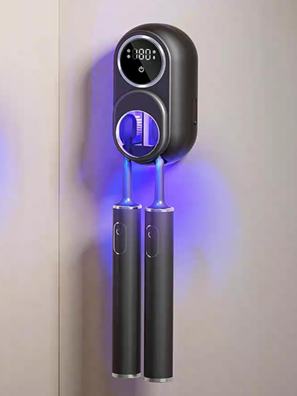 Toothbrush Cleaner & Toothbrush Holder, Cleaning and Air Drying, LED Smart Screen, Rechargeable Wall Mount Toothbrush Holder for Bathrooms