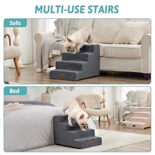 Image of COZY KISS Dog Stairs for Small Dogs, 17.7 inch Extra Wide Right-Angle Pet Stairs for Couch and Beds, Anti-Slip Dog Steps for Old Cats and Lowrider, 17.7x23.6x17.7 inch, Dark Grey