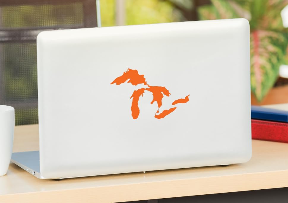 Image of Great Lakes Sticker Michigan Car Decal Premium Heavy-Duty Waterproof Vinyl for Bumpers, Windows, Laptops, Water Bottles or Coolers (Orange, 4.75 inch Wide)