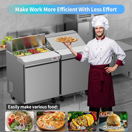 Image of 29 inch W Sandwich Salad Prep Table Refrigerator Commercial Refrigerator with 8 Pans Stainless Steel Fan Cooling Kitchen Equipment