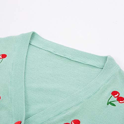 Image of Belle Poque Women's 3 /4 Sleeve V-Neck Button Down Cherries Embroidery Cropped Cardigan Sweater Coat