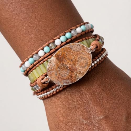 Image of YGLINE Boho Handmade Wrap Leather Tube Crystal Stone Bracelet for Women