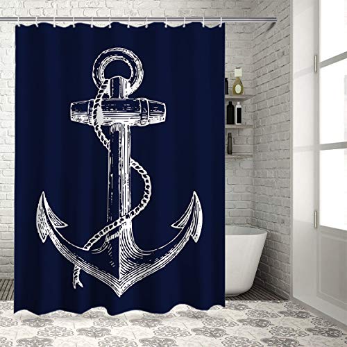 Custom Nautical Navy Blue Anchor Shower Curtain