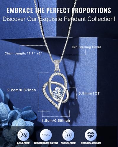 Gift for Wife from Husband, 1 Carat Heart Moissanite Necklace, 925 Sterling Silver Pendant with 2 Chains, Romantic Anniversary, Birthday, Valentine’s Day, or Wedding Gift in Elegant Box for Her - Image 6