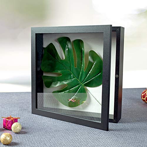 Image of Muzilife 11x11 Deep Shadow Box Picture Frame with Linen Board Wood Glass Display Case Ready to Hang Memory Box Baby Sports Memorabilia, Awards, Medals, Wedding, Tickets, and Photos (Black)