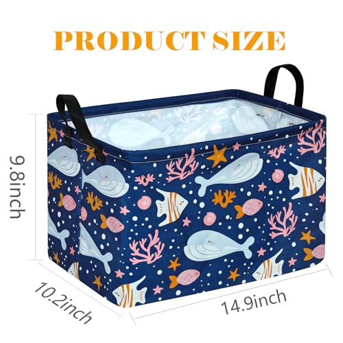 Image of Rectangle Gift Storage Basket Home Shelf Storage Basket Organizer Box Clothes Laundry Hamper Nursery Basket Laundry Basket with Handles (Whale)