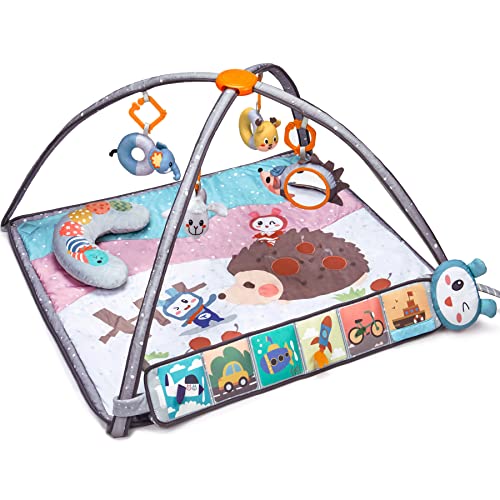 Image of TUMAMA Baby Gym,Playmats with Removable Hanging Toys and Plush Tummy Time Pillow,High Contrast Baby Activity Mat