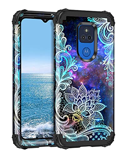 Casetego for Moto G Play 2021 Case,Floral Three Layer Heavy Duty Sturdy Shockproof Soft Silicone Rubber+Hard Plastic Bumper Protective Cover Case for Motorola Moto G Play 2021,Blue Mandala