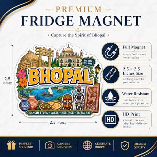 Image of Zesta Wooden Fridge Magnets Set | Refrigerator Decor Magnets for Kitchen | India Souvenir Fridge Magnet Collection | Wooden Magnet for Fridge Door Decoration (Bhopal)