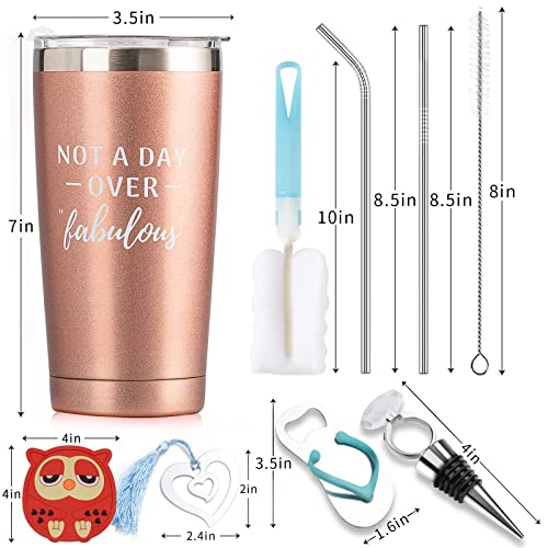 NASIDE Not A Day Over Fabulous,20 Oz Stainless Steel Insulated Tumbler mugs with Lid Straw 21st 30th 40th 50th 60th 65th 70th birthday gifts for women Grandma Woman Mom Best Friend ideas Rose Gold - Image 3