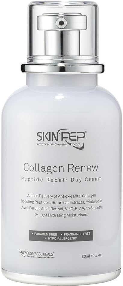 Collagen Renew - Encapsulated Growth Factors (EGF, FGF, TGF) Day Cream - Skin Moisturisers + Retinol + Hyaluronic Acid Serum + Vitamin C + Peptides - Korean Inspired Glass Skin By SkinPep (50ml)