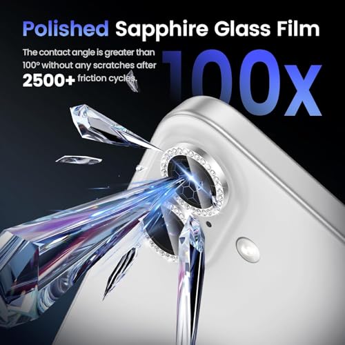 Image of NEXVEU DIAMOND Camera Lens Protector For IPHONE 16 /16 PLUS /IPHONE 17 WHITE UHD 9H Glass, Anti Drop, Scratch Resistant Camera Guard Case Friendly, Removable, Waterproof, Heavy Duty Camera Protector