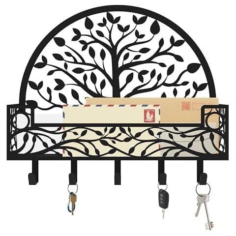 MAXFOUNDRY Rust Resistant Metal Wall Mounted Mail and Key Holder Organizer, Black, 10 in Cover