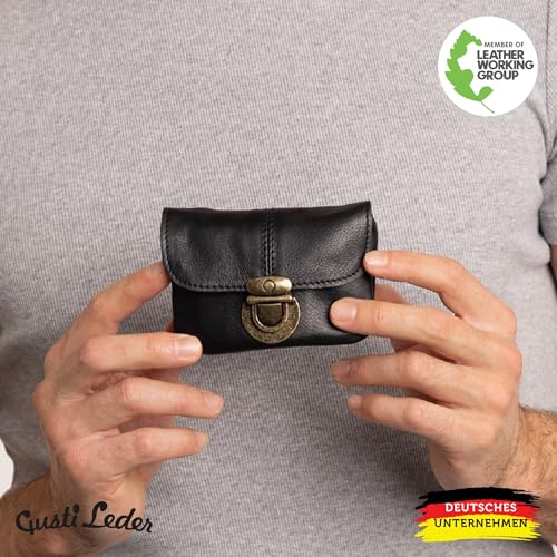 Gusti Bauchtasche Leder Damen Herren – Gürteltasche Schwarz für Reisen, Festival, Alltag – Vintage Hüfttasche mit Portemonnaie-Fach und zeitlosem Design