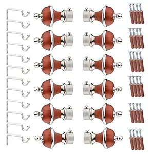 GLOXY Manjira Shape Stainless Steel & ABS Curtain Bracket Parda Holder with Support 1 Inch Rod Pocket Finials Designer Door and Window Rod Support Fittings, Curtain Rod Holder(Red, Pair of 6)