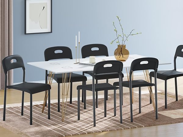 Miniatura 8 de IDEALHOUSE Juego de 4 sillas de comedor apilables, sillas de cocina con patas de metal y asiento ergonómico de plástico, impermeables y resistentes