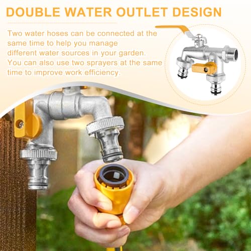 Image of TecoKart Garden Tap 1 /2 Inch Brass Hose Splitter, Dual Outlet Outdoor Faucet with 2-Way Valve & Individual Control, Frost-Proof Double Tap for Efficient Water Distribution, Hose Connector Compatible