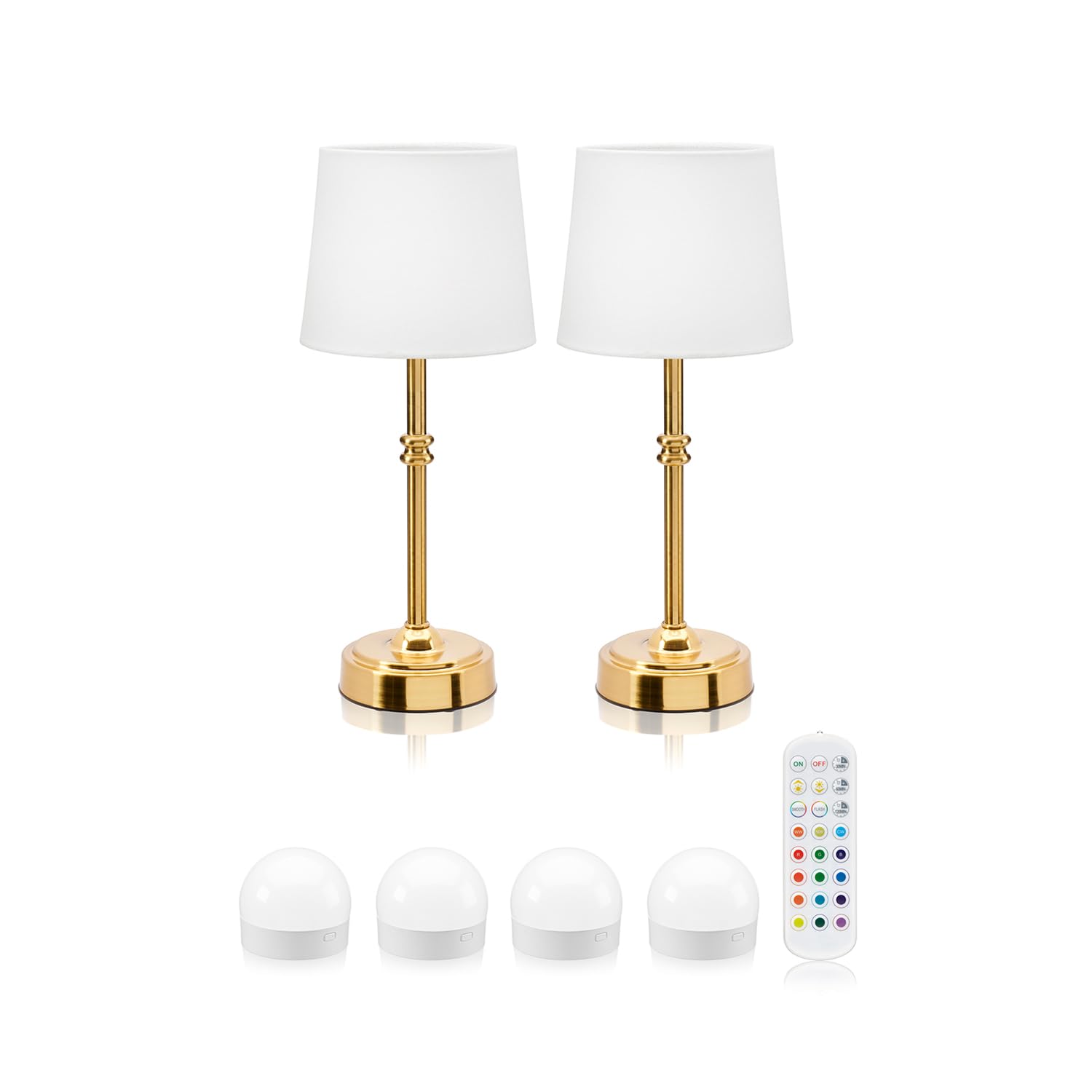 Omniance Siena Lámparas de Mesa Inalámbricas Pack de 2, 4 Fuentes de Luz | Recargable regulable cambio de color, silueta alta elegante dorada, USB-C, para restaurante y hotel