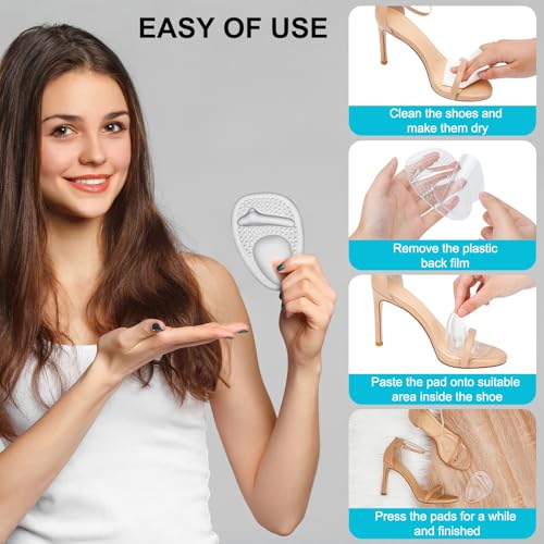 Ball of Foot Cushions, Metatarsal Pads Women, High Heels Non-Slip Comfort Pads, Shoe Support for Metatarsalgia Mortons Neuroma Pain Relief (2 Pairs, Crystal)4