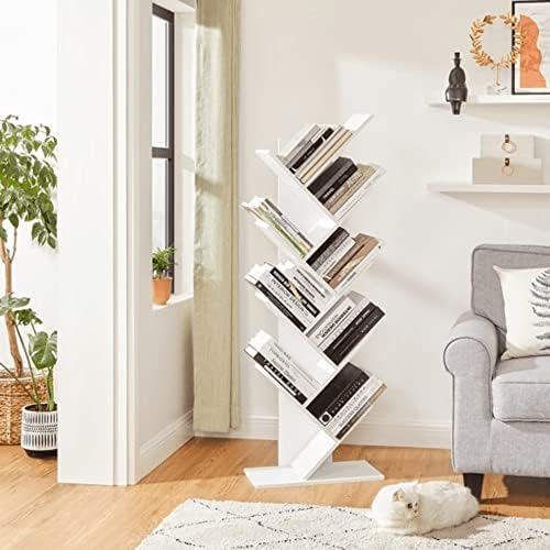 VASAGLE Tree Bookshelf, 8 Tier Floor Standing Bookcase with Wooden Shelves for Living Room, Home Office, White LBC11WTV1