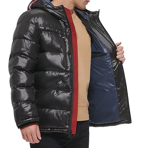 Image of Tommy Hilfiger Mens Tommy Hilfiger Men's Shiny Midweight Logo Puffer