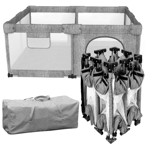 Image of Veraste Foldable Baby Playpen with Gate, Extra Large Collapsible Play Yard for Babies & Toddlers, Portable Travel Playpen, Baby Activity Center for Indoor & Outdoor Use (Grey 51 inchx51 inch)
