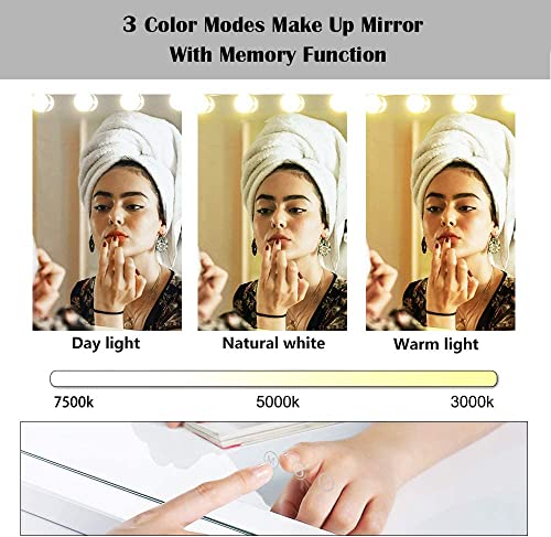Filytop 22.8"X 18.1" Makeup Mirror With Lights,10X Large Hollywood Lighted Vanity Mirror With 15 Dimmable Led Bulbs,3 Color Modes,Touch Control,Tabletop Or Wall-Mounted, White #TOP1