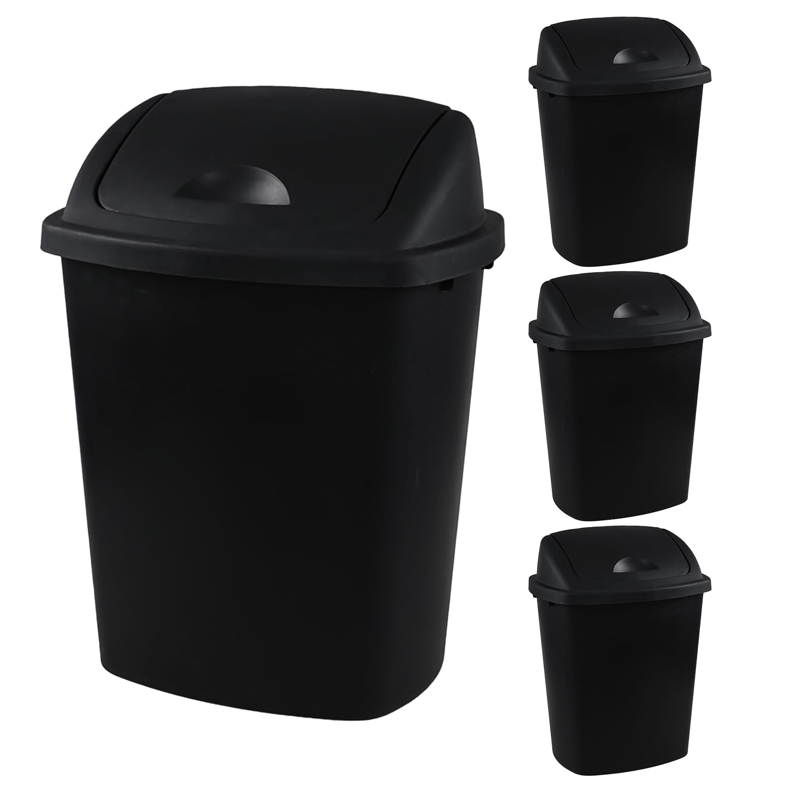 4 Pack 6 Gollon Garbage Bin with Swing Lid Small Plastic Trash Can Black