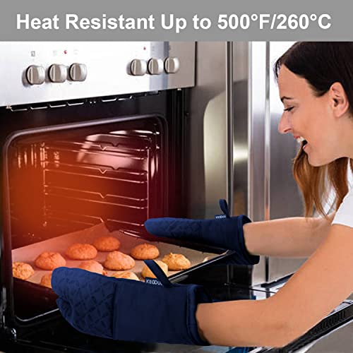 Image of KEGOUU Oven Mitts and Pot Holders 6pcs Set, Kitchen Oven Glove High Heat Resistant 500 Degree Extra Long Oven Mitts and Potholder with Non-Slip Silicone Surface for Cooking(Marine Blue)
