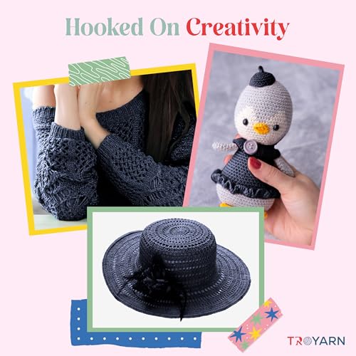 Image of TROYARN Summer (4- Skeins Pack) Silk Effect Hand Knitting Yarn Crochet Art Lace Craft 100% Microfiber Acrylic 4x100 gr (4x383 yds) (105361 - Dark Navy)