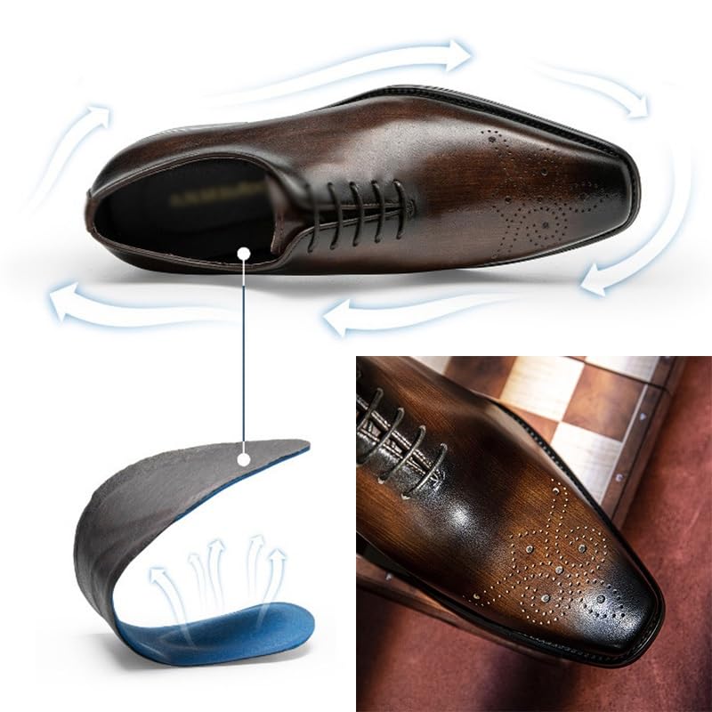 Men's Wingtip Brogue Oxford Shoes Breathable Leather Casual Business Lace-Up Square-Toe Dress Non-Slip Shoes4