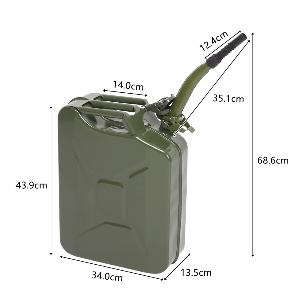 Bonnlo Bidon pour carburant en métal 20L avec bec verseur, bidon étanche carré en métal pour essence avec bec verseur, accessoire d'automobiles (vert, 20L-Type 1)