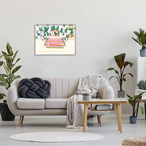 Image of Tropical Pink Flamingo Bubble Bath, 24 x 30 Inch Framed Giclee Print | Stupell Industries | Gray, 30 x 24 Inches, Easy to Hang and Sturdy, Made in USA, by Ashley Singleton