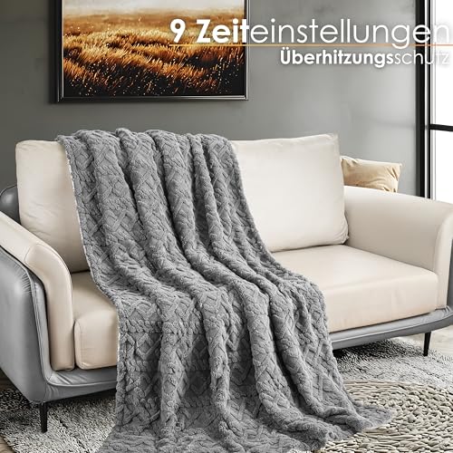 Heizdecke mit Abschaltautomatik Kuschelheizdecke 180x130cm elektrische Wärmedecke Kuscheldecke Bett Sofa Wärmezudecke Thermodecke Elektro-Wärmedecke Wärmebettdecke 9 Stufen bis 40°C waschbar