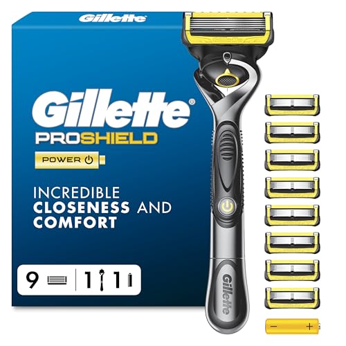 Gillette ProShield Power Razor for Men 1 Razor Handle Plus 9 Refills 5 Blade Menss Razor with Precision Trimmer