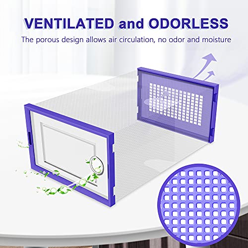 Image of Kuject Large Shoe Organizers Storage Boxes for Closet, 12 Pack Clear Plastic Stackable Storage Bins with Lids, Under Bed Shoe Containers for Entryway, Drop Front, Fit up to Women's Size 10,Purple