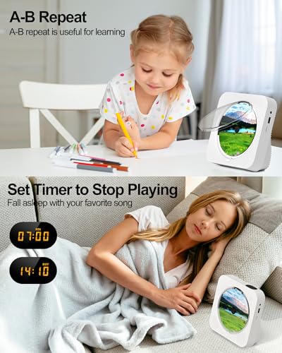 Image of MICOCIOUS CD Player With Speakers Bluetooth Desktop for Home Kpop Music With LED Screen FM Radio Remote Control Timer Support AUX USB TF Card Playback
