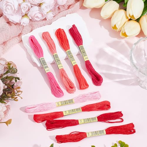 Image of 1 Box 65.6 Yards 8 Skeins 6 Ply Red Friendship Bracelet Floss String Variegated Embroidery Cotton Thread Bulk Assorted Cross Stitch Gradient Yarn Set for Sewing Hand Making Diy Felt Projects