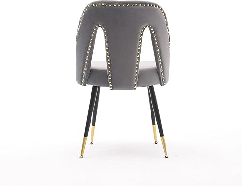 Miniatura 5 de Silla de comedor tapizada de terciopelo con patas de metal y respaldo abierto, decoración de remaches, silla auxiliar contemporánea, para comedor,
