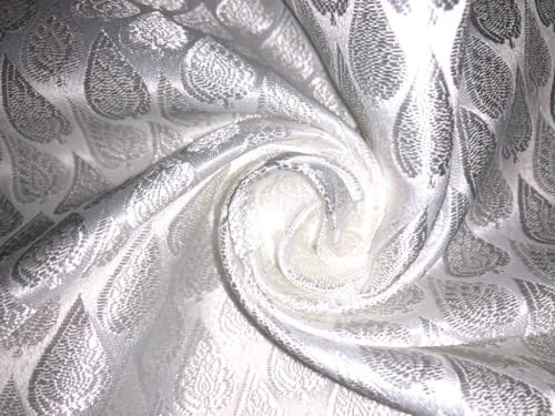 Tissu brocart de soie blanc motif auto-couleur jacquard 111,8 cm BRO913
