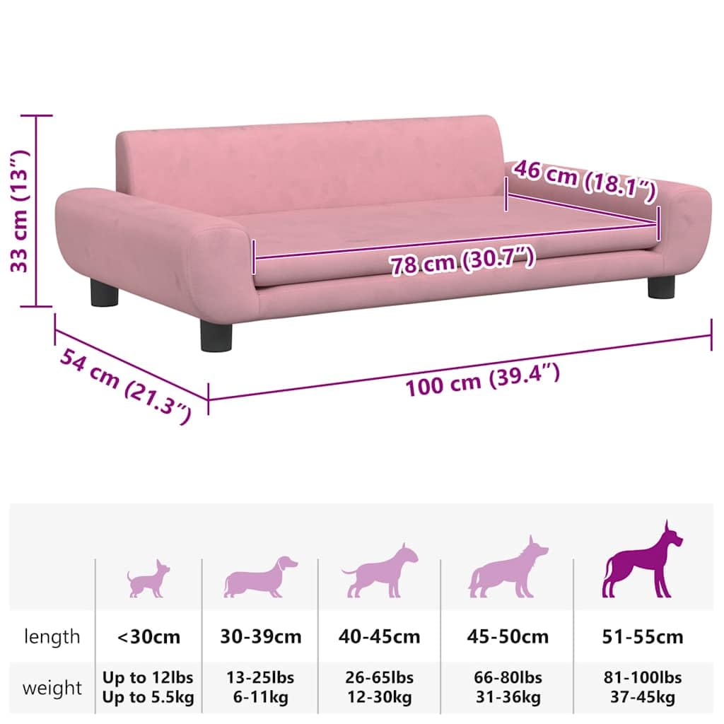 vidaXL Cama para Perros de Terciopelo Rosa 100x54x33 cm, sofá para Perros, Cama para Cachorros, Asiento para Perros, sofá para Mascota