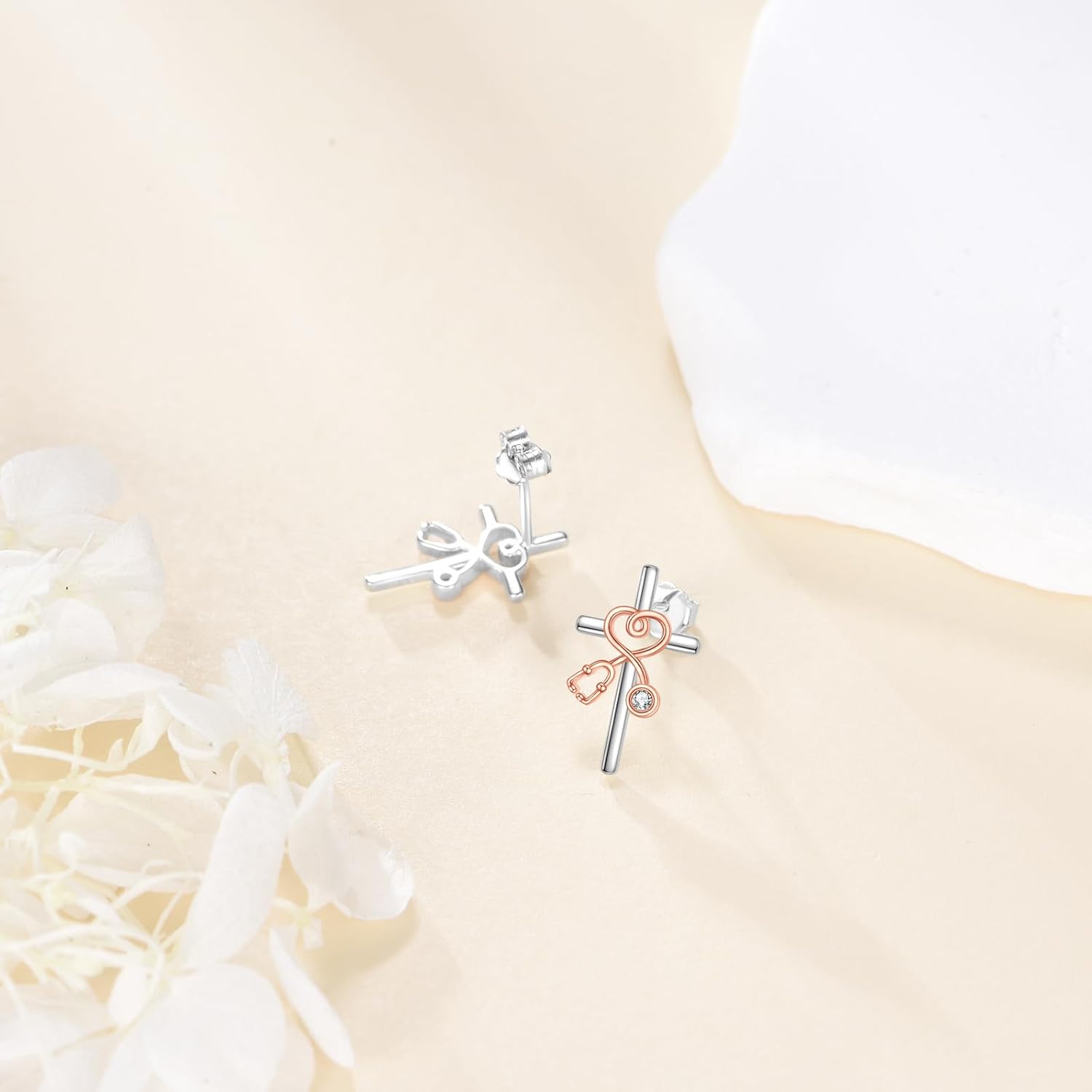 925 Sterling Silver Stethoscope Cross Studs Earrings Graduation Jewelry Gifts for Nurse Doctor Women RN Medical Student - Image 3