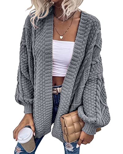 Image of Dyexces Womens Oversized Cable Knit Long Sleeve Lantern Cardigan Sweaters