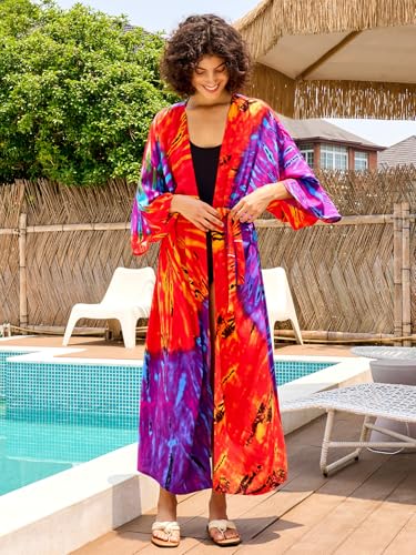 Image of Women's Kimono Cover Up Long Beach Dress Swimsuit Cover Ups Colorful Cardigan Lightweight Robe for Swimwear
