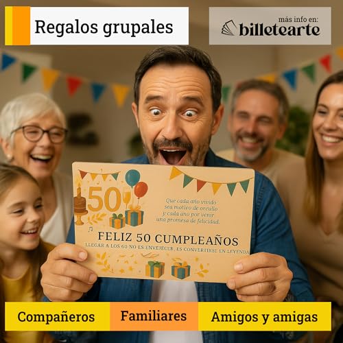 Überraschungsgeschenkkarte - 50 Geburtstag Mann, Geschenke zum 50. Geburtstag Frau - Originelles Geschenk aus Holz mit Tube zum Überraschen mit Gutscheinen, Eintrittskarten oder Nachrichten