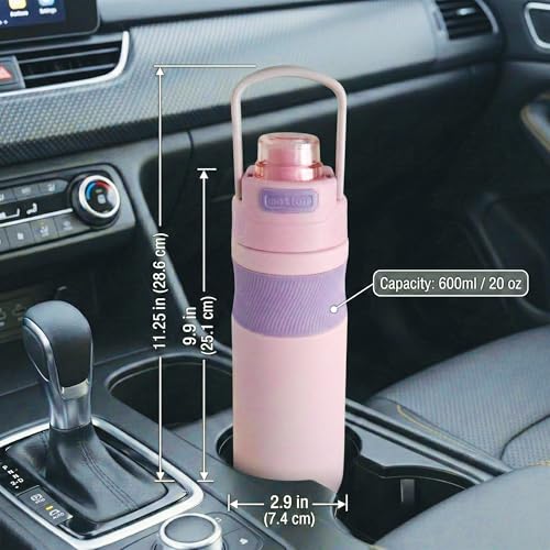 Image of 600ml Insulated Water Bottle with Straw - Premium SUS 316 Stainless Steel Sport Flask - Insulated Hot & Cold, Leak-Proof One-Click Flip Top - Gym & Travel Bottle (Blush Lavender)