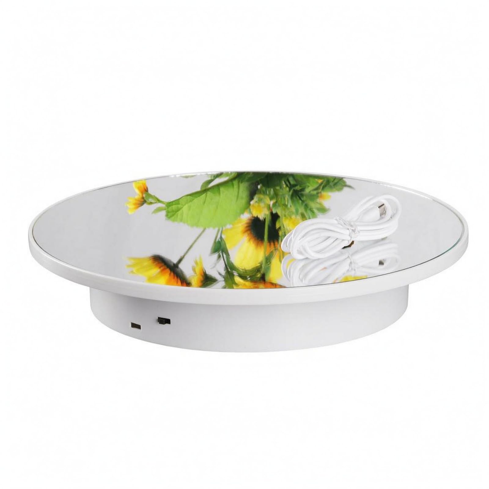 Espositore Girevole Elettrico Rotondo Supporto Rotante in Plastica con Piattaforma a Specchio Rotazione Silenziosa Motorizzata Adatto per, Bianco Specchiato, 26x26-30cm