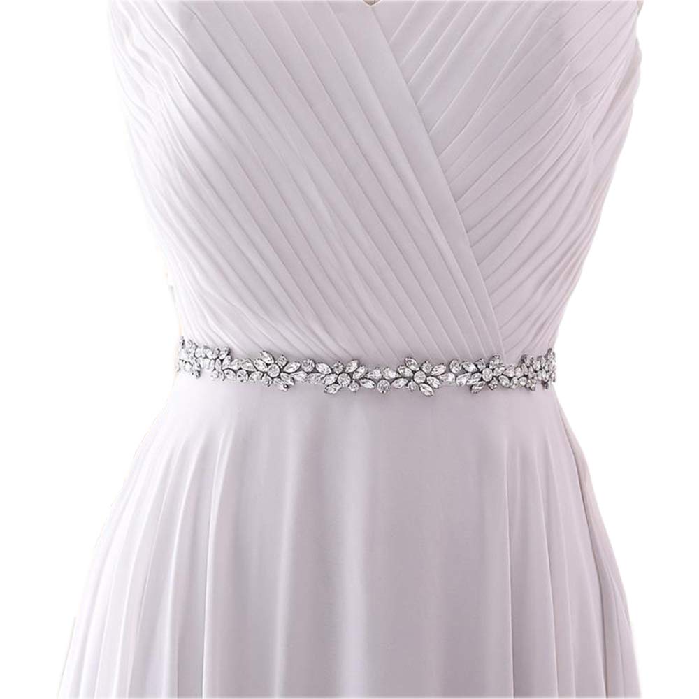 HONGMEI Thin Bridal Belt Rhinestone Wedding Belt Bridesmaid Sash Women Dress Accessories(White)