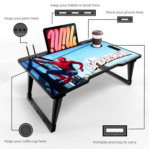 Image of Foldable Wooden Mini Laptop Table for Bed, Study Table with Drawer, Tablet /Mobile Holder for Kids & Adults (COTTED SP)